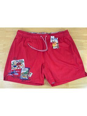 Robert Graham Around the World Graphic Red Swim Trunks/Shorts, Men’s L - NWT $98